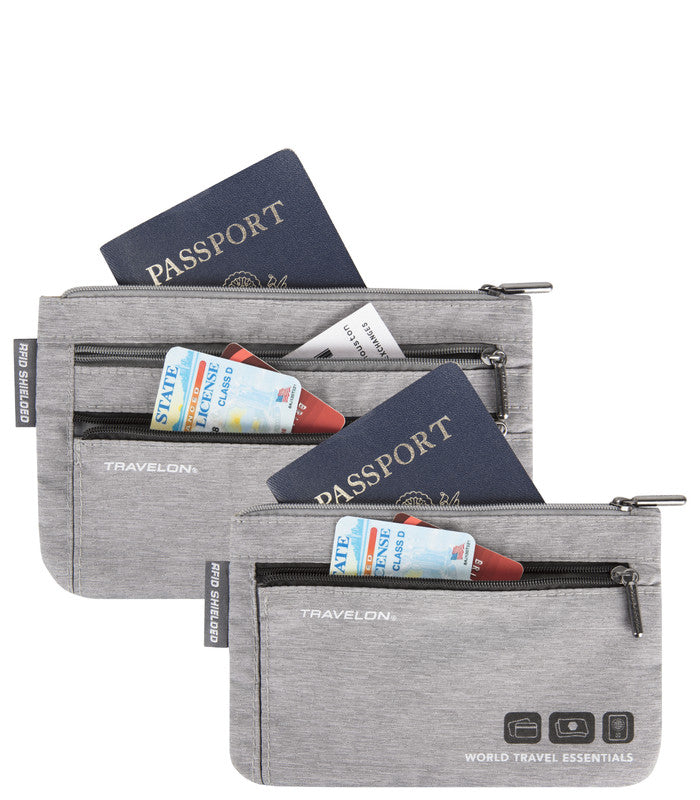 TRAVELONWorld Travel Essentials Set of 2 Currency & Passport Organizers Gray Heather