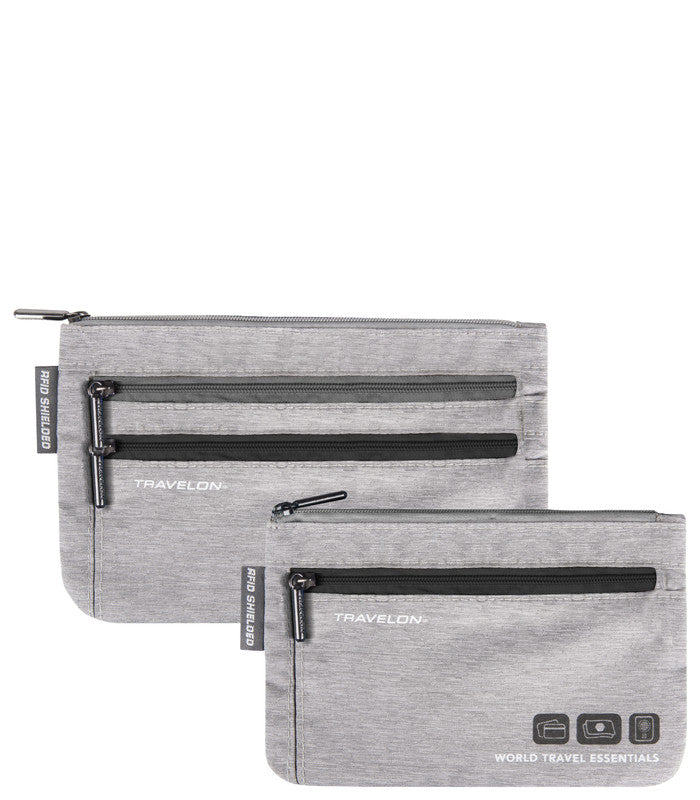 TRAVELONWorld Travel Essentials Set of 2 Currency & Passport Organizers Gray Heather
