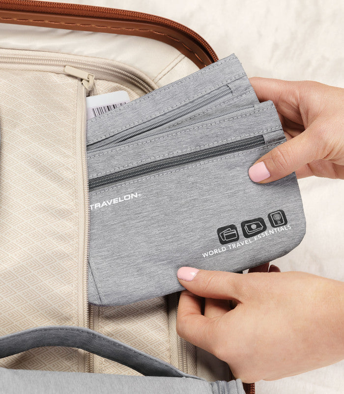 TRAVELONWorld Travel Essentials Set of 2 Currency & Passport Organizers Gray Heather