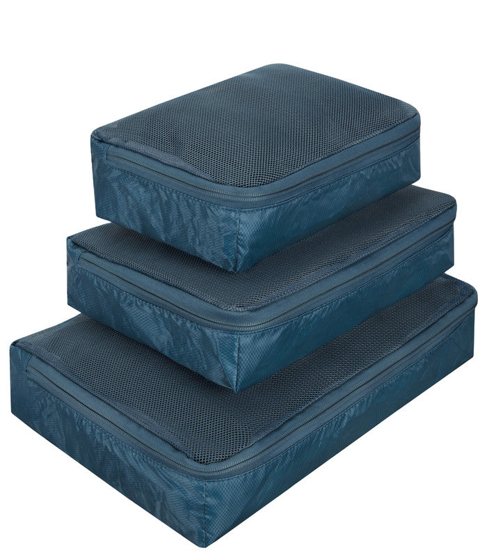 TRAVELONWorld Travel Essentials Set of 3 Soft Packing Cubes Peacock Teal