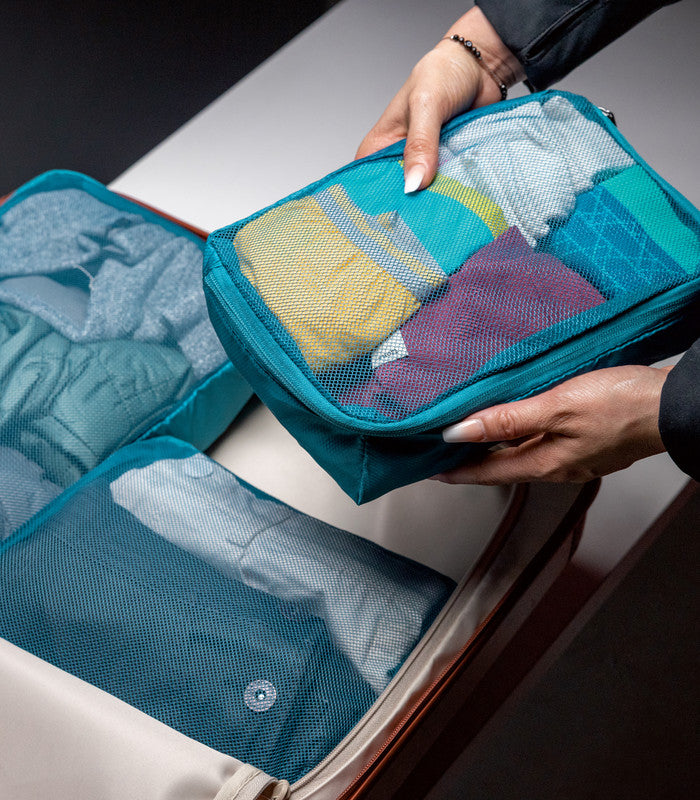 TRAVELONWorld Travel Essentials Set of 3 Soft Packing Cubes Peacock Teal
