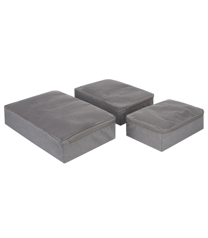 TRAVELONWorld Travel Essentials Set of 3 Soft Packing Cubes - Gray Heather