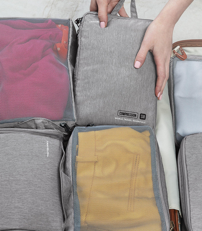 TRAVELONWorld Travel Essentials Set of 3 Soft Packing Cubes - Gray Heather
