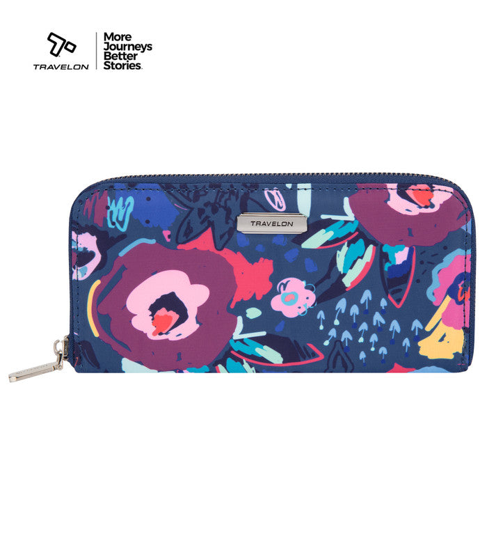 TRAVELONRFID Blocking Single Zip Wallet - Midnight Floral