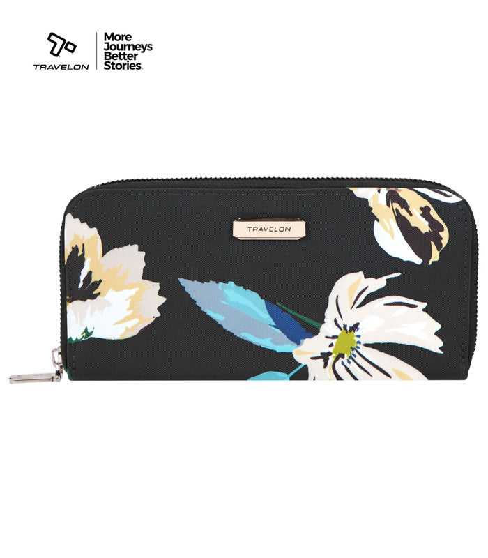 TRAVELONRFID Blocking Single Zip Wallet - Midnight Floral