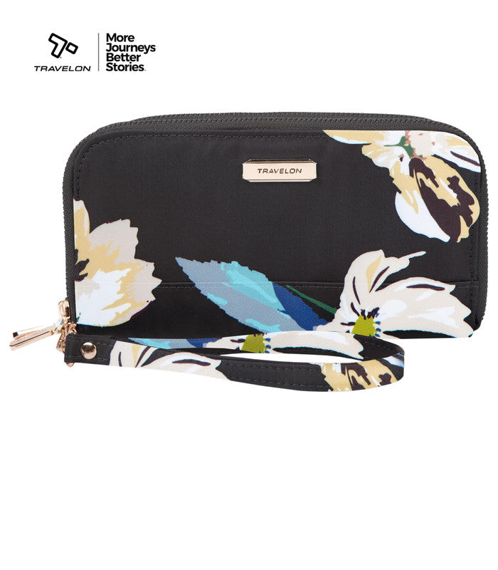 TRAVELONRFID Blocking Double Zip Wallet - Midnight Floral