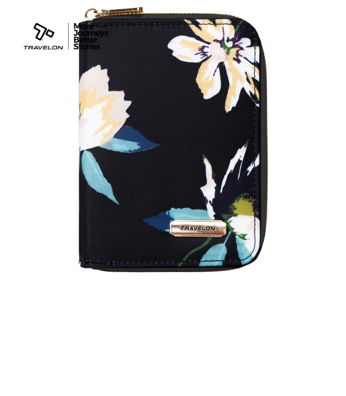 TRAVELONRFID Blocking Passport Zip Wallet - Midnight Floral