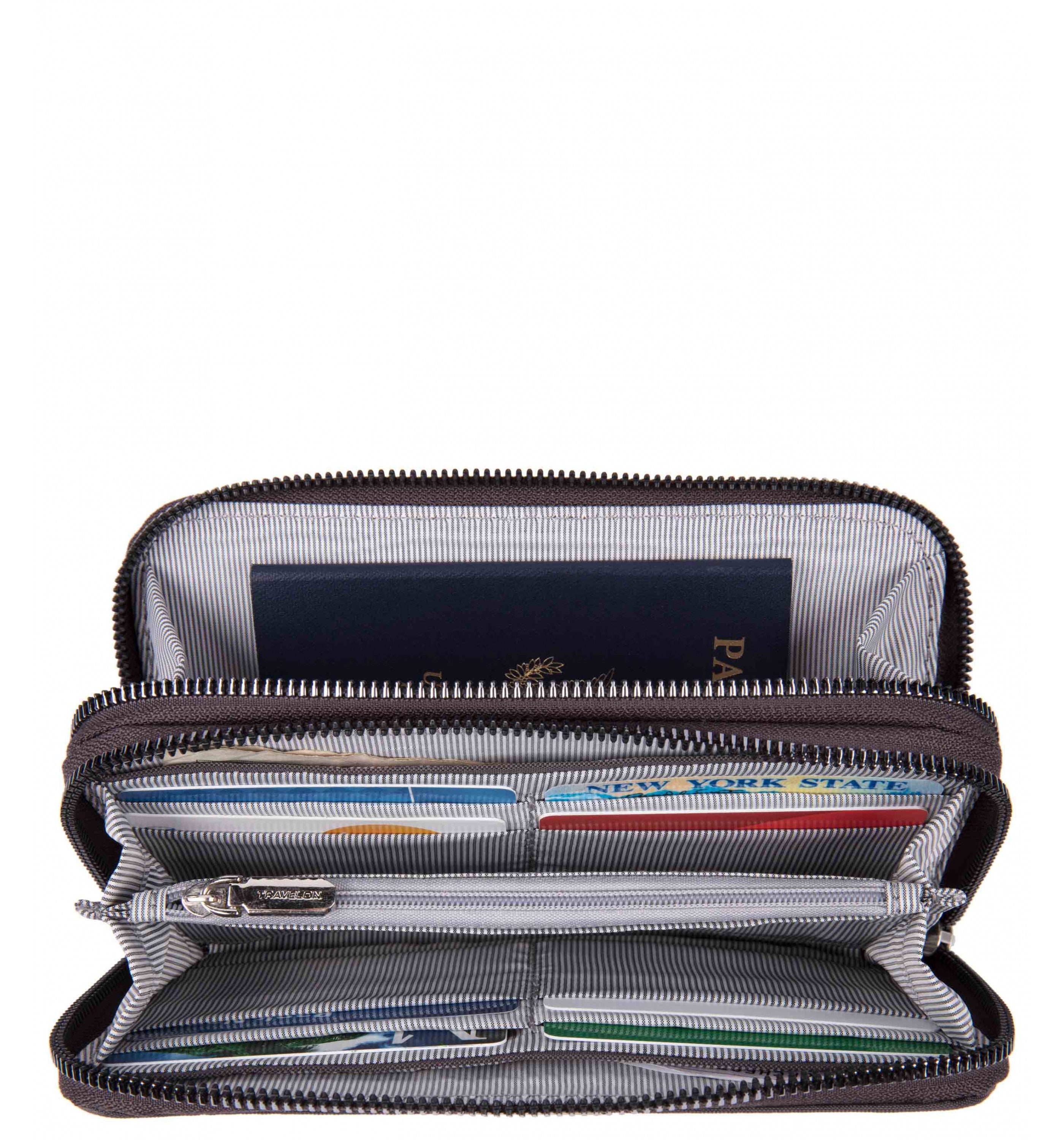 TRAVELONRFID-Blocking Double Zip Clutch Wallet