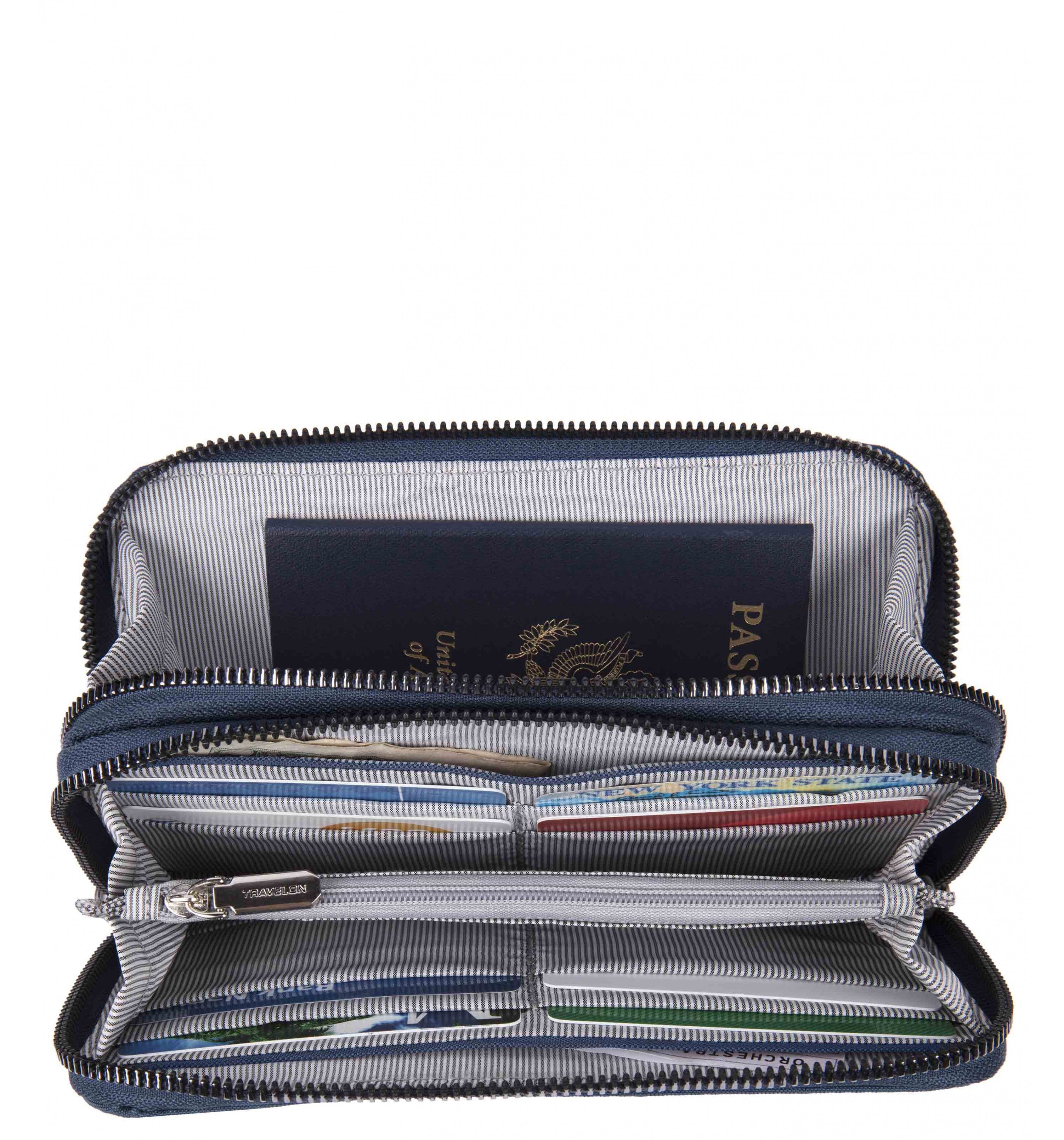 TRAVELONRFID-Blocking Double Zip Clutch Wallet