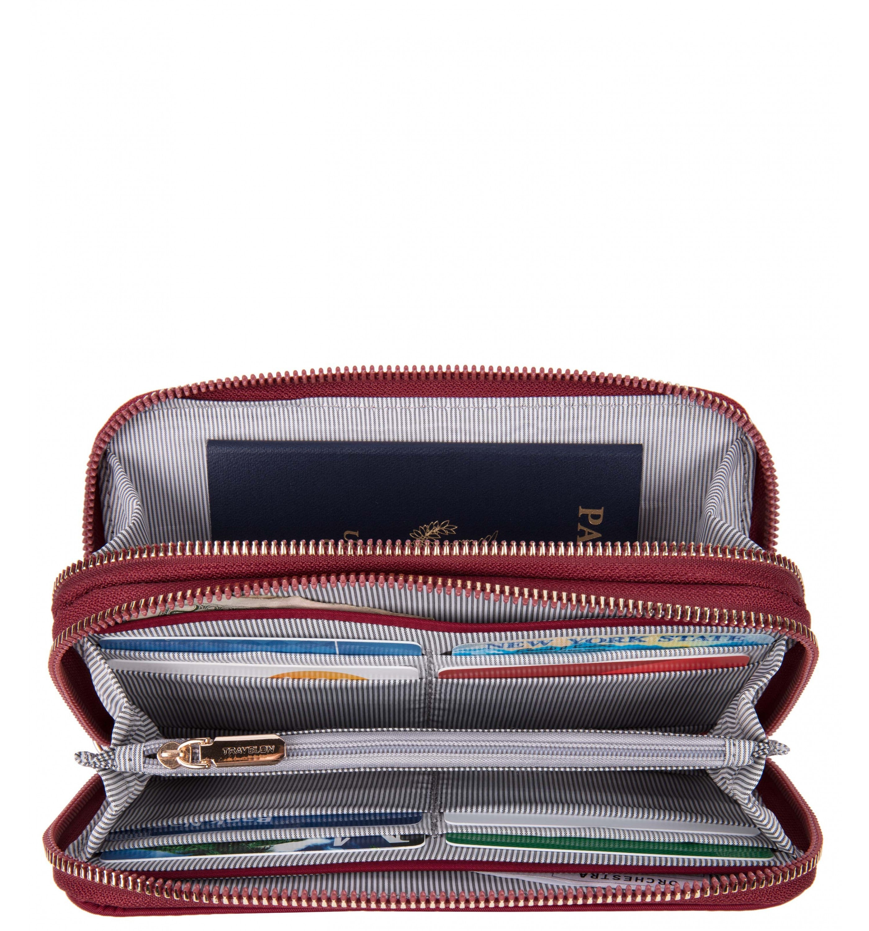 TRAVELONRFID-Blocking Double Zip Clutch Wallet