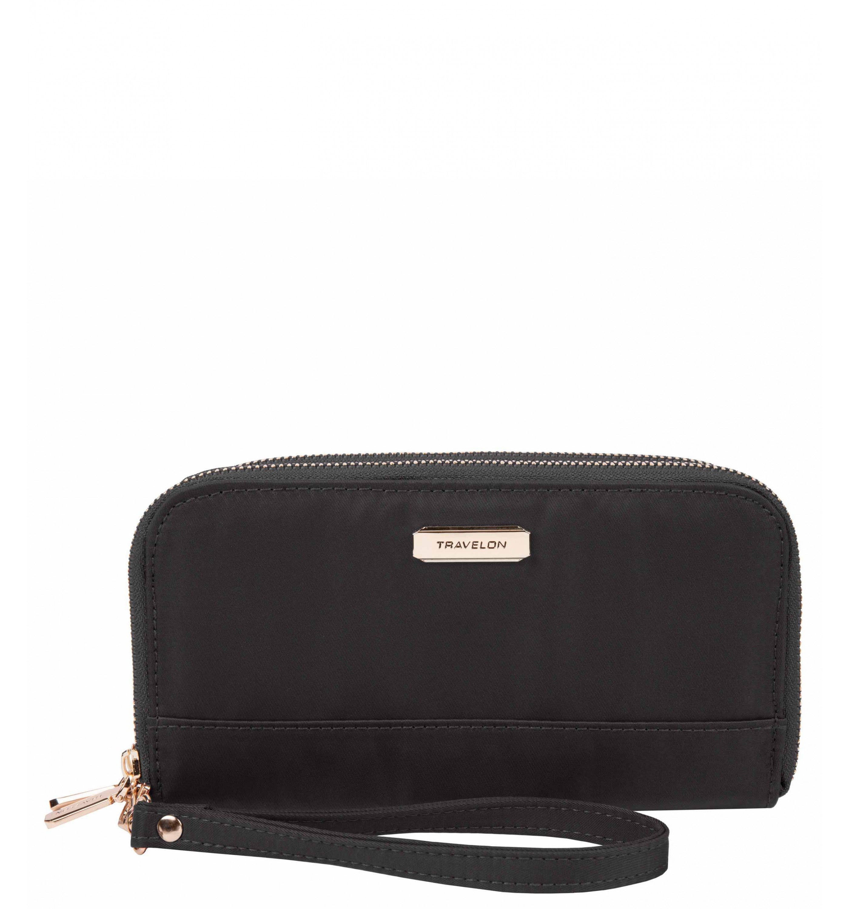 TRAVELONRFID-Blocking Double Zip Clutch Wallet