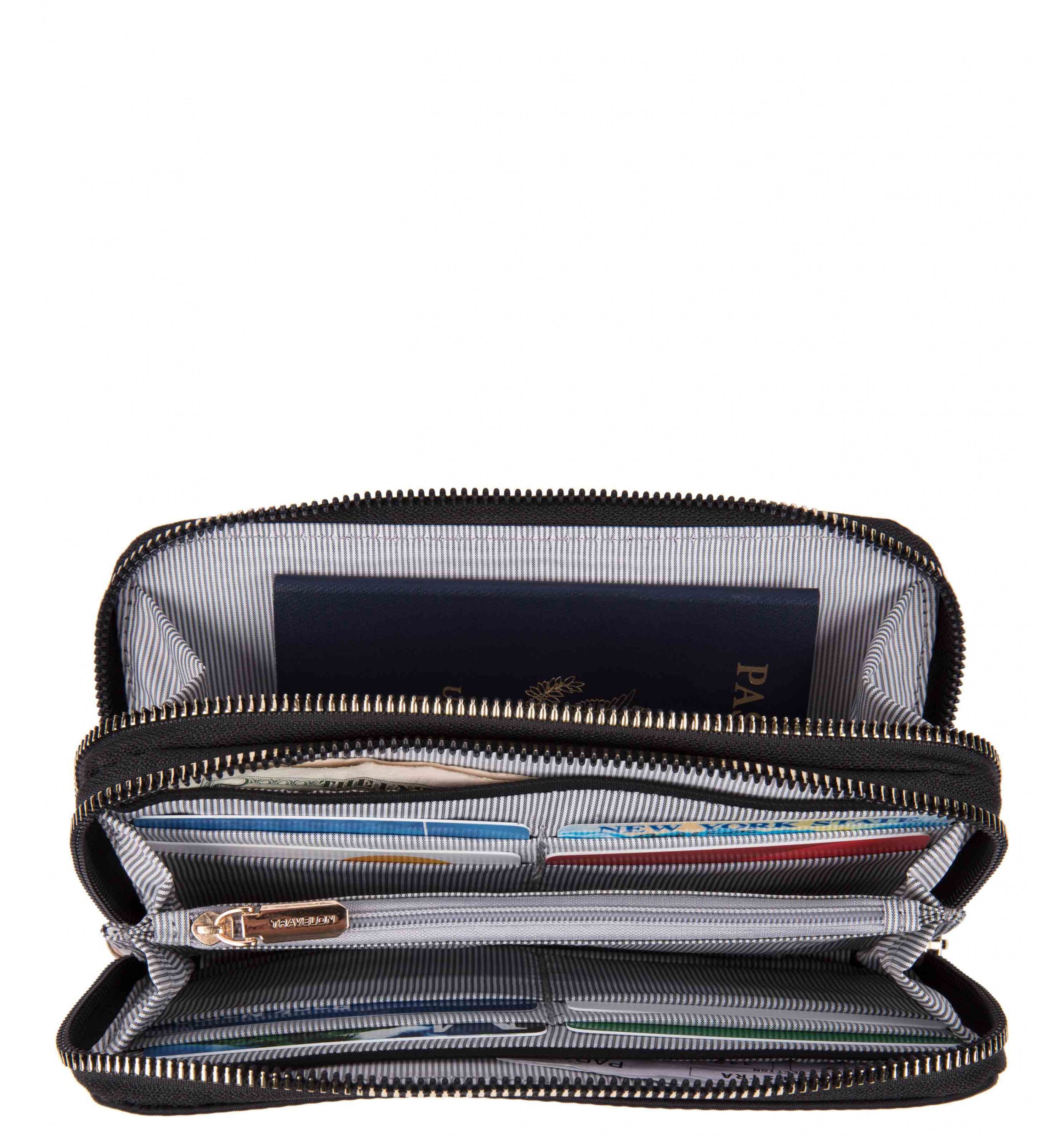 TRAVELONRFID-Blocking Double Zip Clutch Wallet