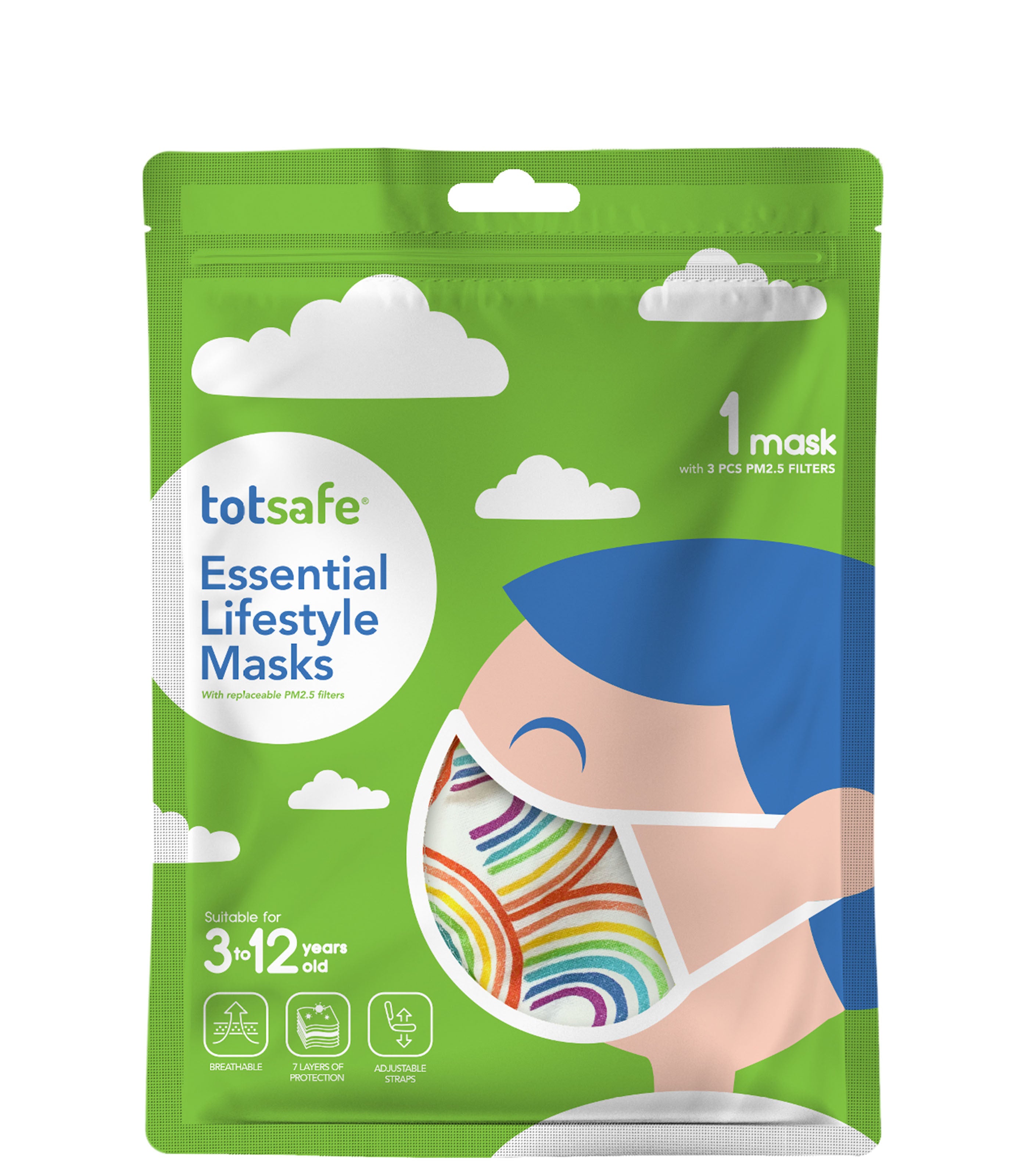 TOT SAFEESSENTIAL LIFESTYLE MASK- RAINBOW