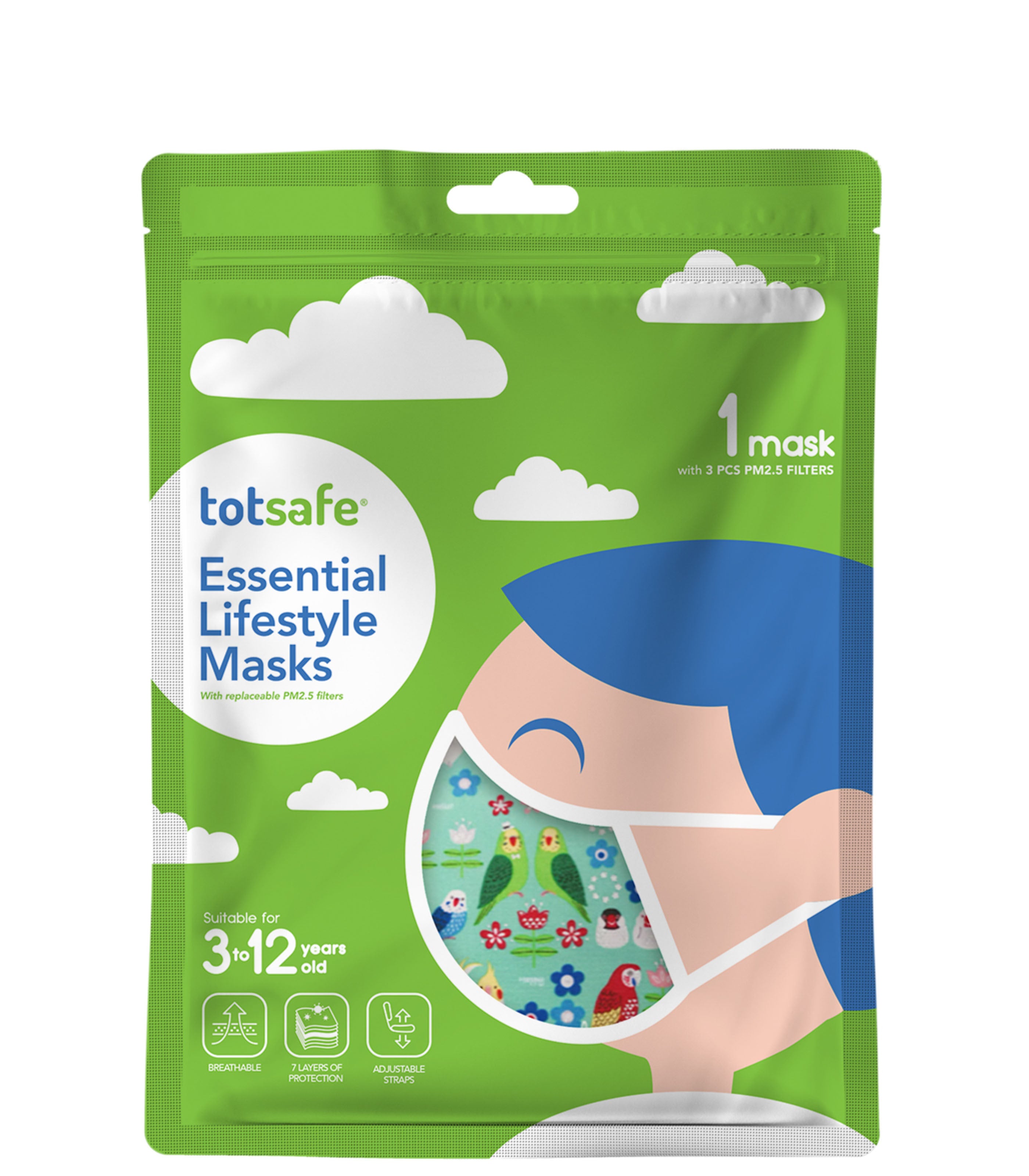 TOT SAFEESSENTIAL LIFESTYLE MASK- PARROT GREEN