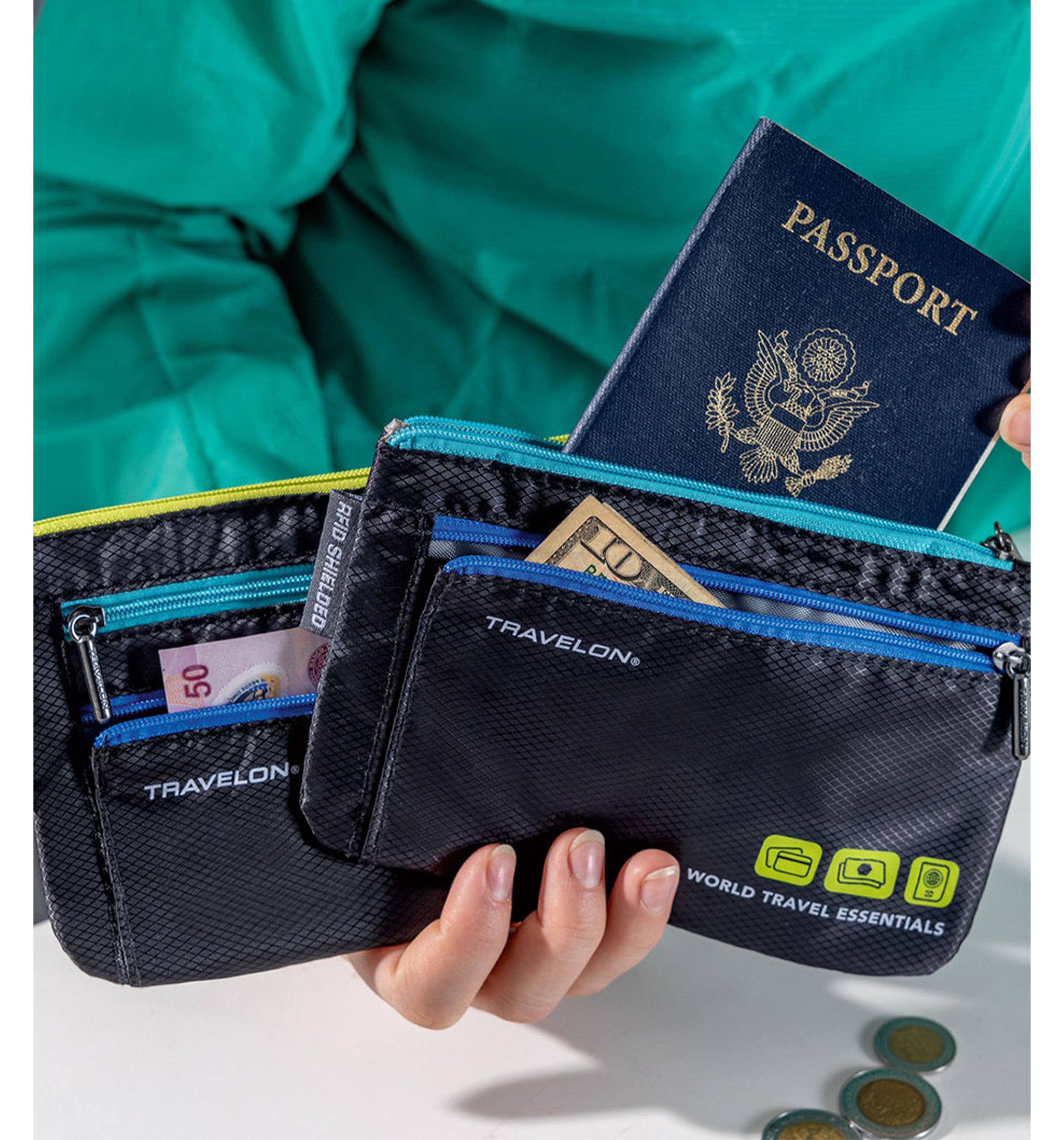 TRAVELONWorld Travel Essentials Set Of 2 Currency &Passport Organizers