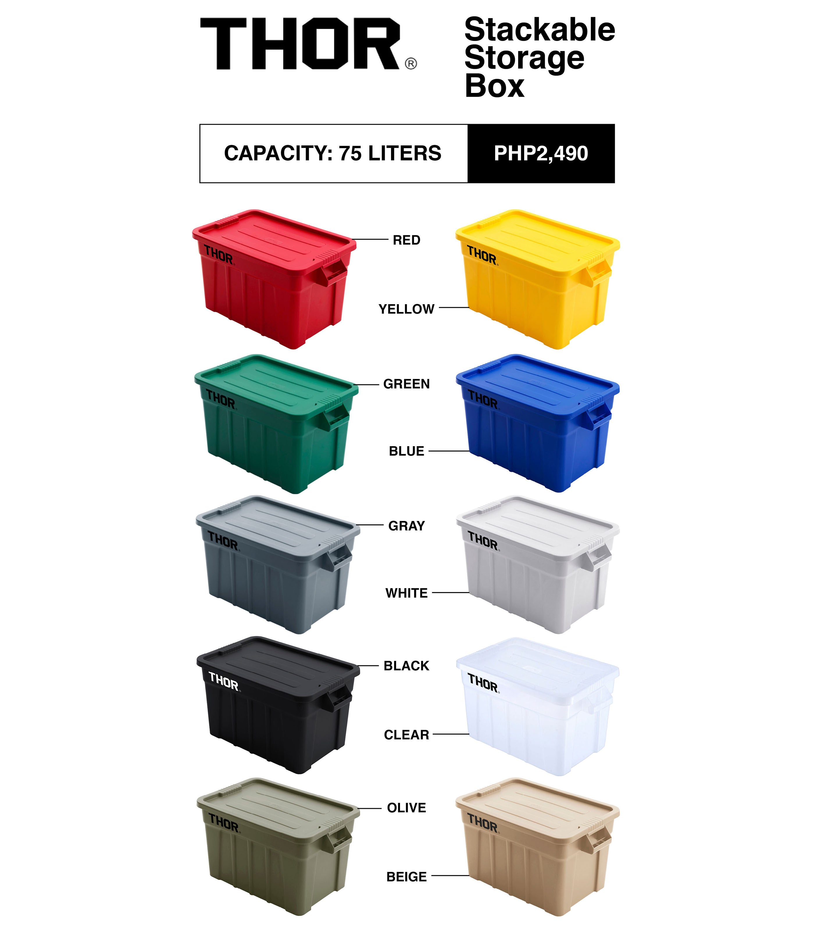 SRL . THOR 75 / P-TOTES CONTAINER 75L Stackable Storage Box 75L