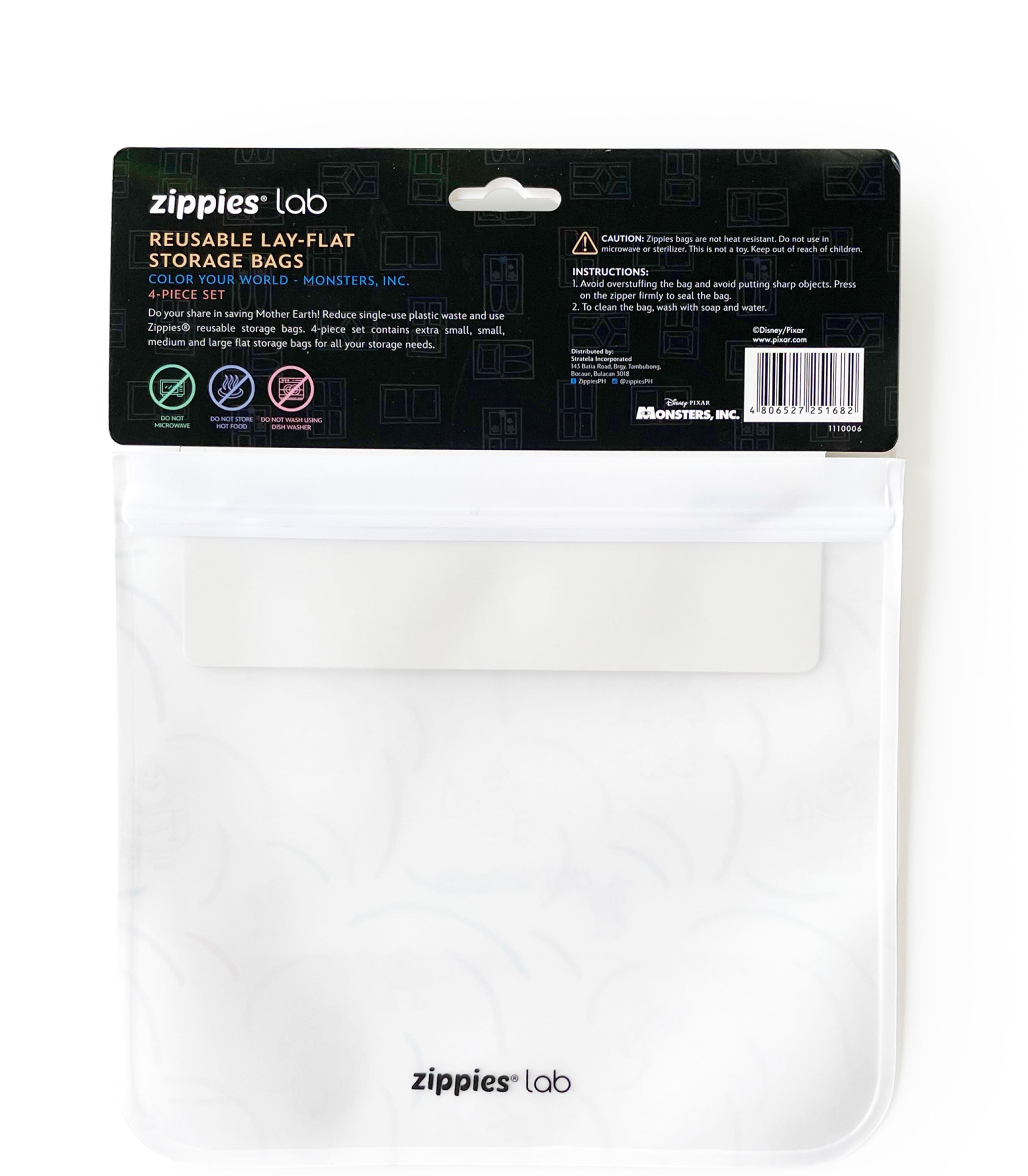 DISNEY ZIPPIES 4-PC REUSABLE LAYFLAT BAGS SET- MONSTER INC.