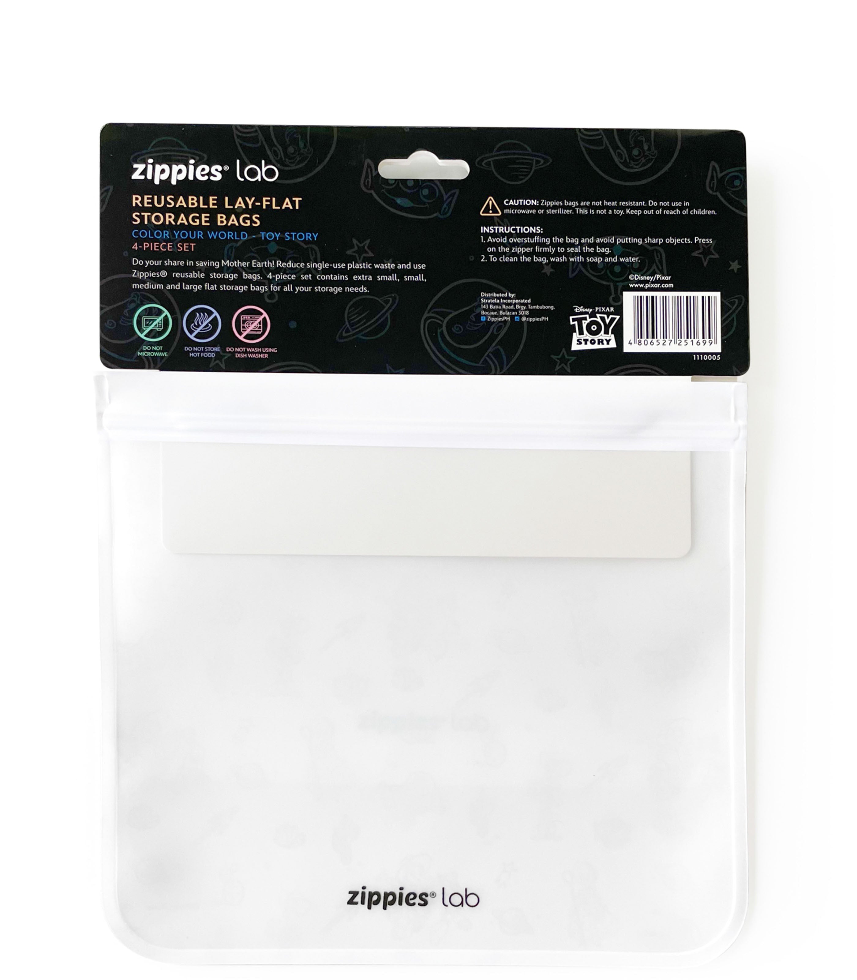 DISNEY ZIPPIES 4-PC REUSABLE LAYFLAT BAGS SET- TOY STORY