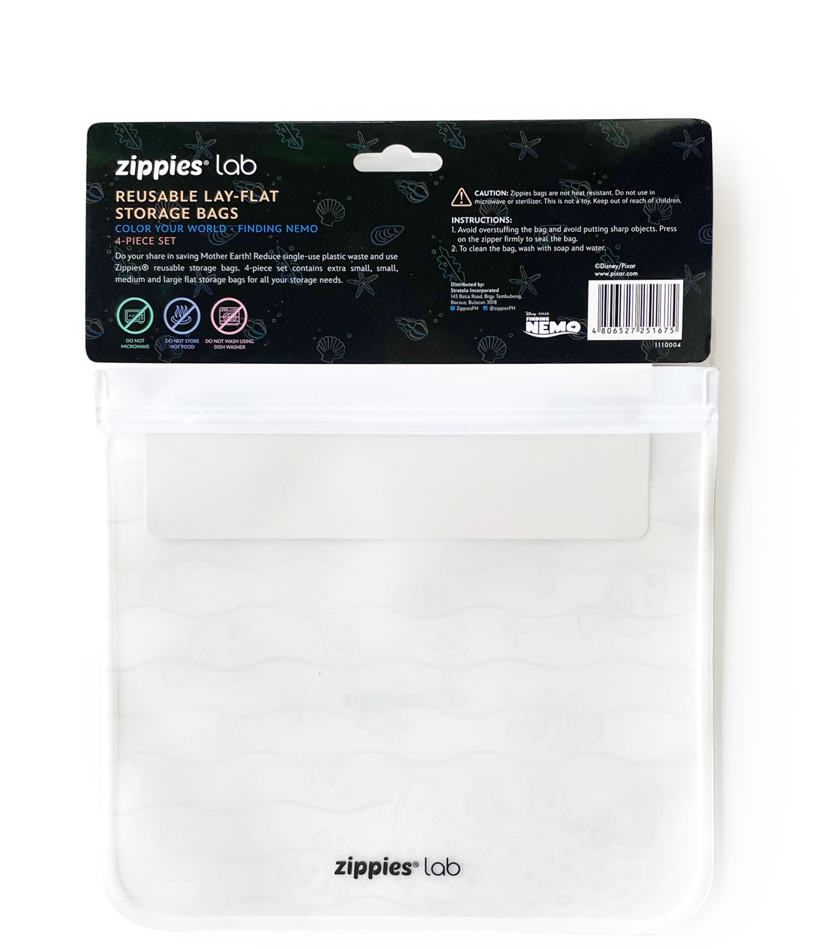 DISNEY ZIPPIES 4-PC REUSABLE LAYFLAT BAGS SET- FINDING NEMO