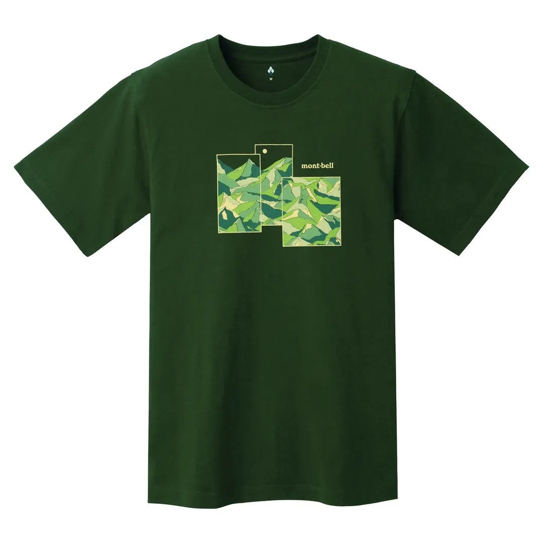 MontbellPear Skin Cotton T Mountain Collage Short Sleeves Shirt Dark Green