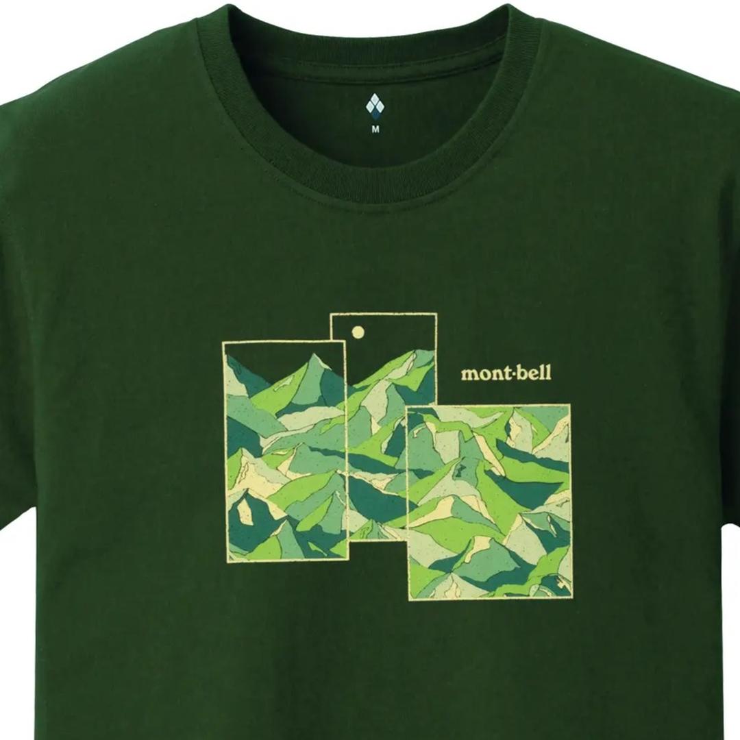 MontbellPear Skin Cotton T Mountain Collage Short Sleeves Shirt Dark Green
